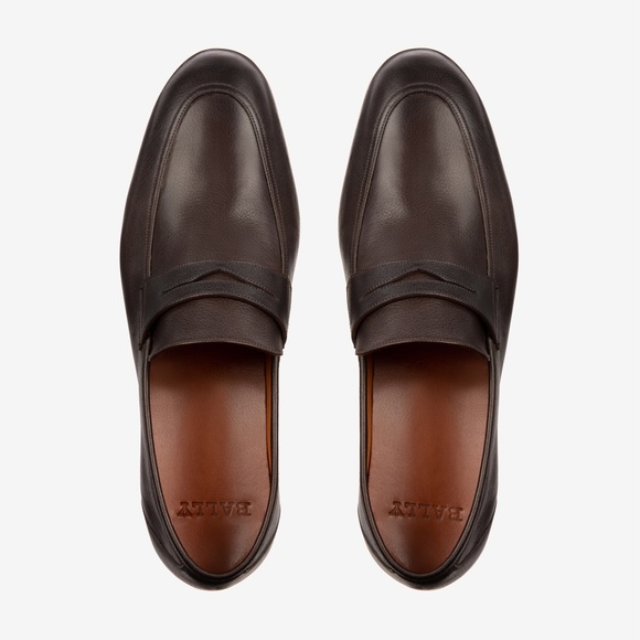 BALLY PLATOR PLAIN LEATHER PENNY LOAFER IN COFFEE - Picture 3 of 5